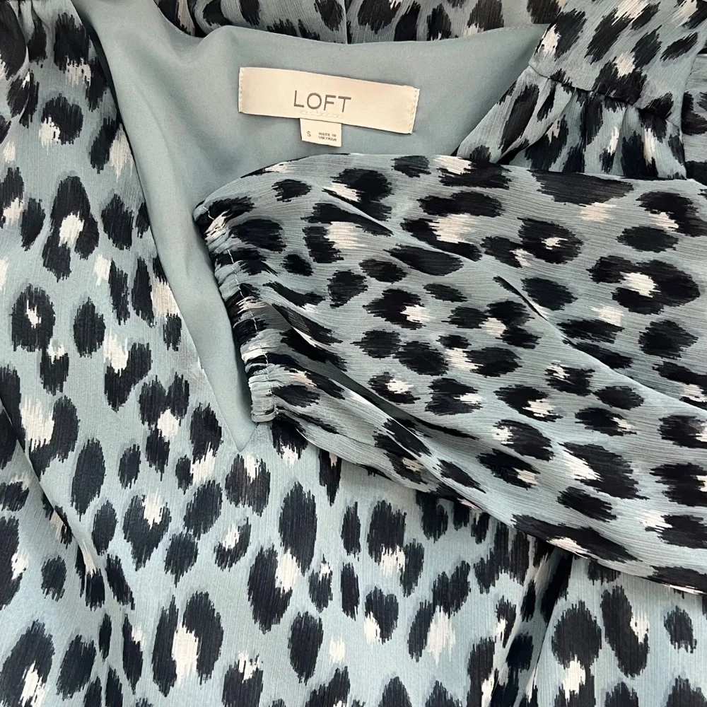 Ann Taylor Loft Blue Leopard Print Mini Dress Lightweight Long Sleeves Small - Picture 7 of 8